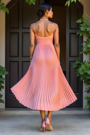 Sunset A-Line Pleated Spaghetti Straps Long Bridesmaid Dress